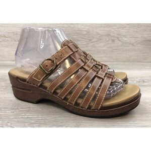Dansko Women's Sandal Brown Leather Slip On Casual Comfort Buckle Non Slip Shoes